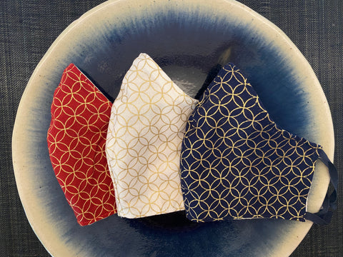 A Set of 3 Japanese Cotton Masks (Shippo)