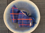 Japanese Vintage Silk Kasuri Mask (Navy x Red Plaid)