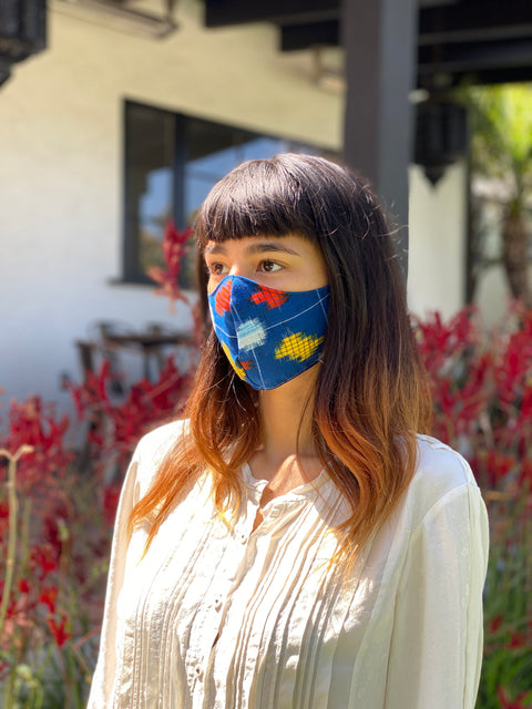 Japanese Vintage Kasuri Mask (Red x Blue x Yellow)