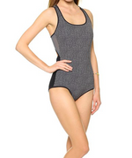 Glide One Piece Suit: Eggplant Print x Black