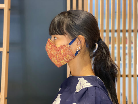 Japanese Vintage Kimono Mask (Kaki Kasuri)