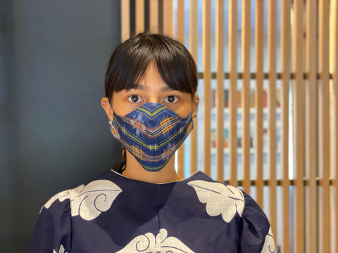 Japanese Silk Kasuri Mask (Kachikaeshi Plaid)